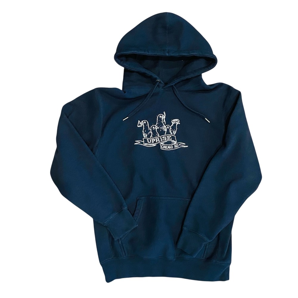 Uprise Chicago Pigeon Hoodie Pullover Graphic Skate Streetwear Navy Heavy Medium